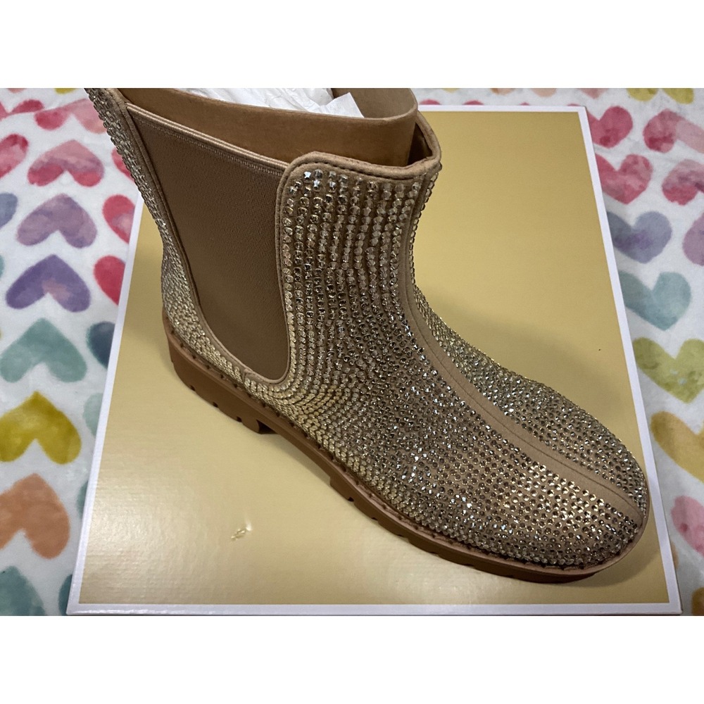 Michael Kors Rhinestone Embellished Chelsea Boots Women US 9 Beige Lug Sole